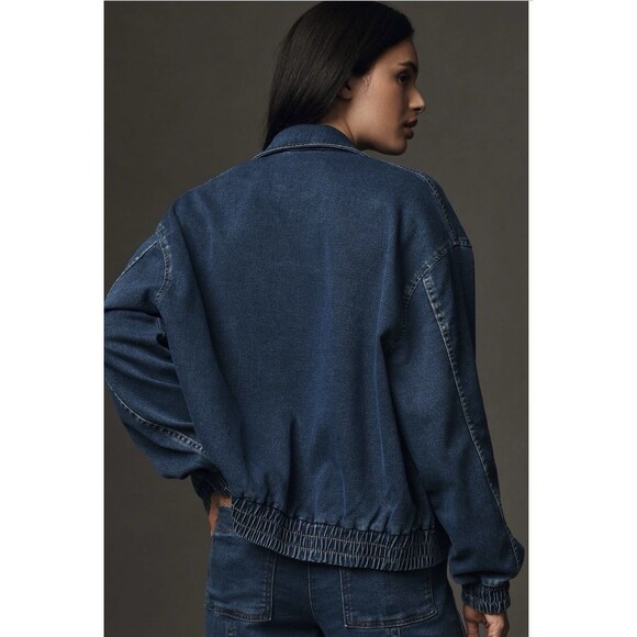 Anthropologie Rylie Bomber Jacket By Pilcro Demin Knit Edition Md z Sz Lg Blue - Picture 7 of 10